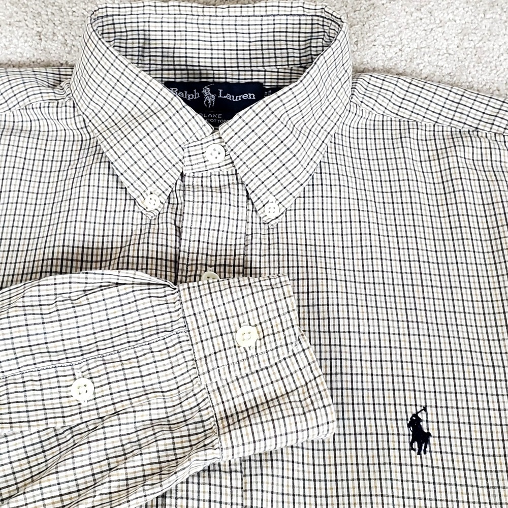 Ralph Lauren Blake Men's Button Up Shirt Size L Brown Check Long Sleeve
